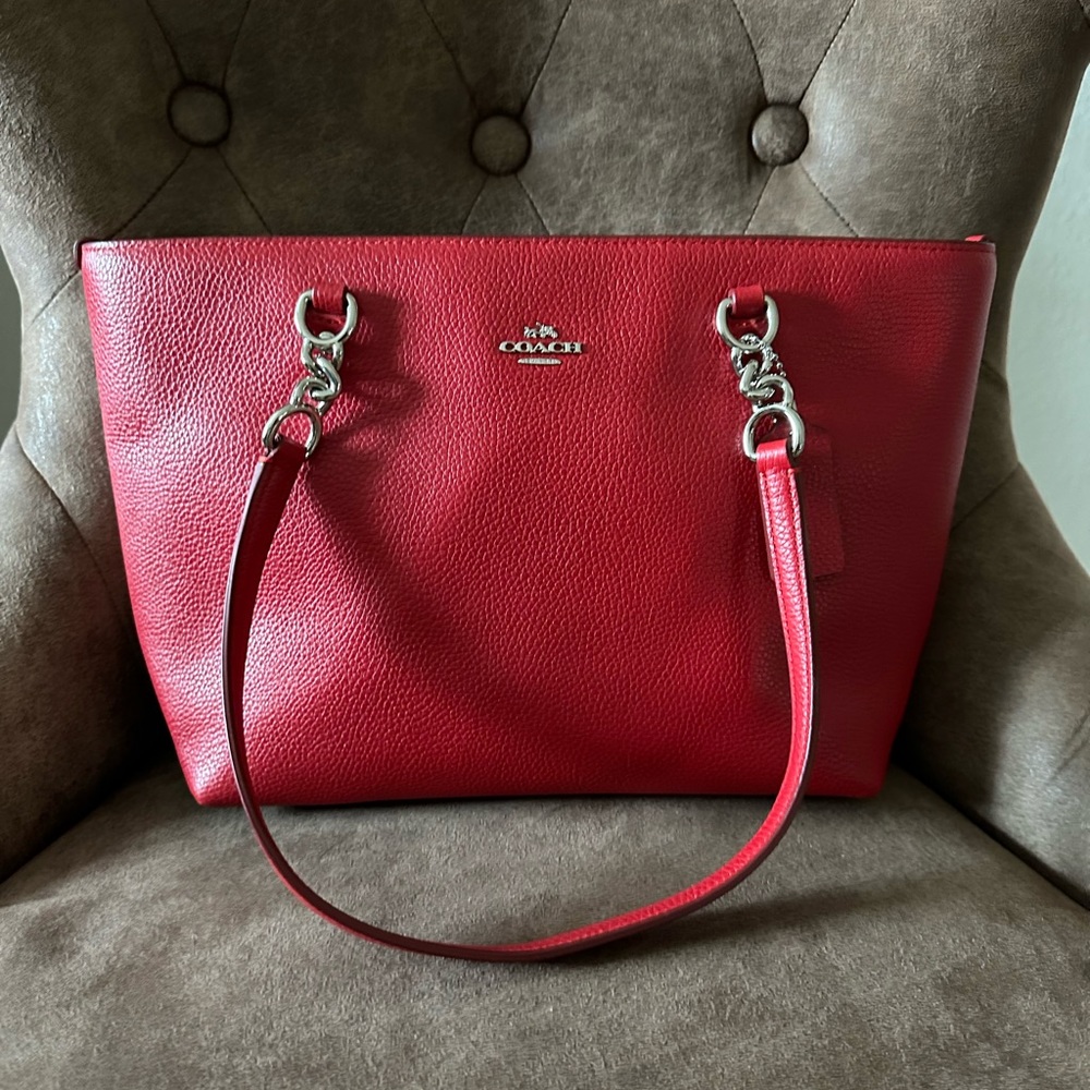 Coach red leather tote.
